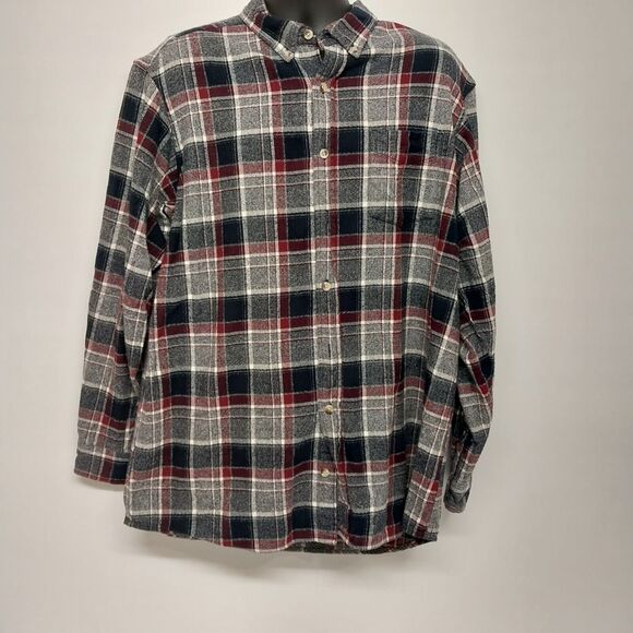 Red Head Mens XL Flannel Shirt Long Sleeve Plaid Gray Black Red White Button Up - Picture 1 of 14